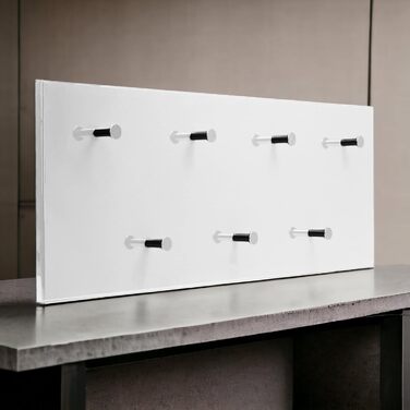 Настінна вішалка для одягу Garderobe, глянцева, з 7 гачками, біла/сіра, панель для передпокою