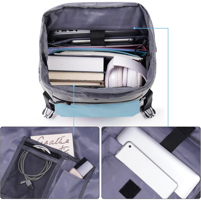 Міський рюкзак YAMTION Rolltop 17 дюймів для жінок і чоловіків, шкільний рюкзак для підлітків, для ноутбука, велоспорту, подорожей, навчання, колір Sky