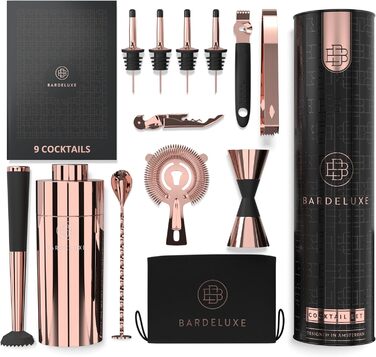 Набір для коктейлів BarDeluxe 12 предметів, шейкер 750 мл з нержавіючої сталі, подарунковий барний набір для бармена, розе-голд