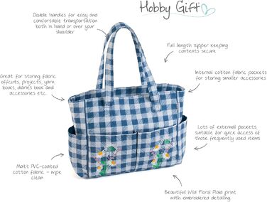 Сумка для рукоділля з бавовни Hobby Gift 13x36x31 см, клітинка з польовими квітами