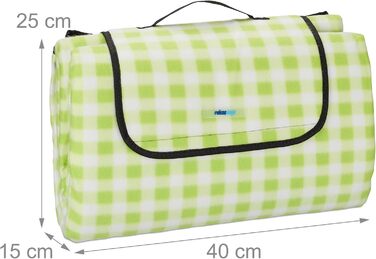 Пікнікова ковдра Relaxdays XXL 200x200 см, флісова, теплоізольована, водонепроникна, з ручкою, в клітинку, зелено-біла