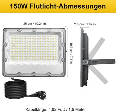 2 шт. LED прожектори для вулиці 100Вт, суперяскраві 8910Лм, холодне світло 6500K, IP66 водонепроникні, з євровилкою, для безпеки, двору, саду