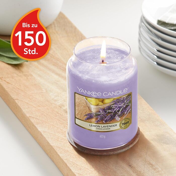 Ароматична свічка Yankee Candle у склі Lemon Lavender, велика, до 150 годин горіння, подарунок для жінок, ідеально на День матері