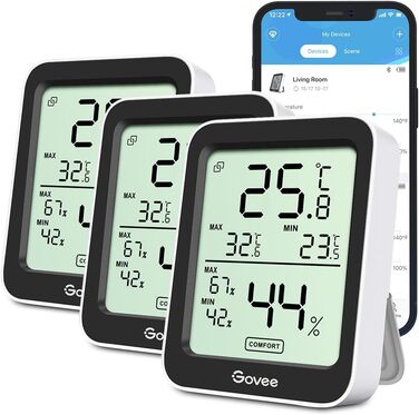 Govee цифровий термометр-гігрометр з LCD, з APP, тривога, для теплиці, винного погребу, 3 шт