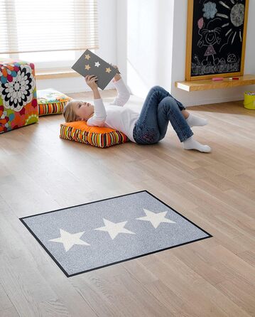 Килимок для підлоги wash+dry Stars сірий 40x60 см, для внутрішнього та зовнішнього використання, праний