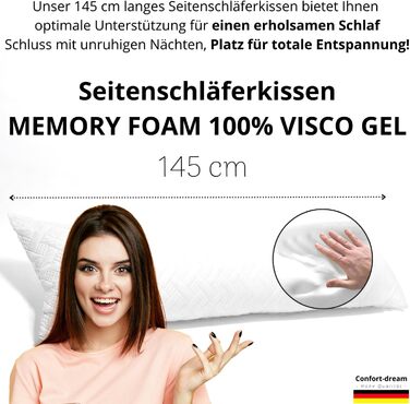 Ортопедична подушка для сну на боці Memory Foam 145 см з гелем, для дітей і дорослих, подушка для вагітних, боді-подушка, комфортна подушка для шиї та спини