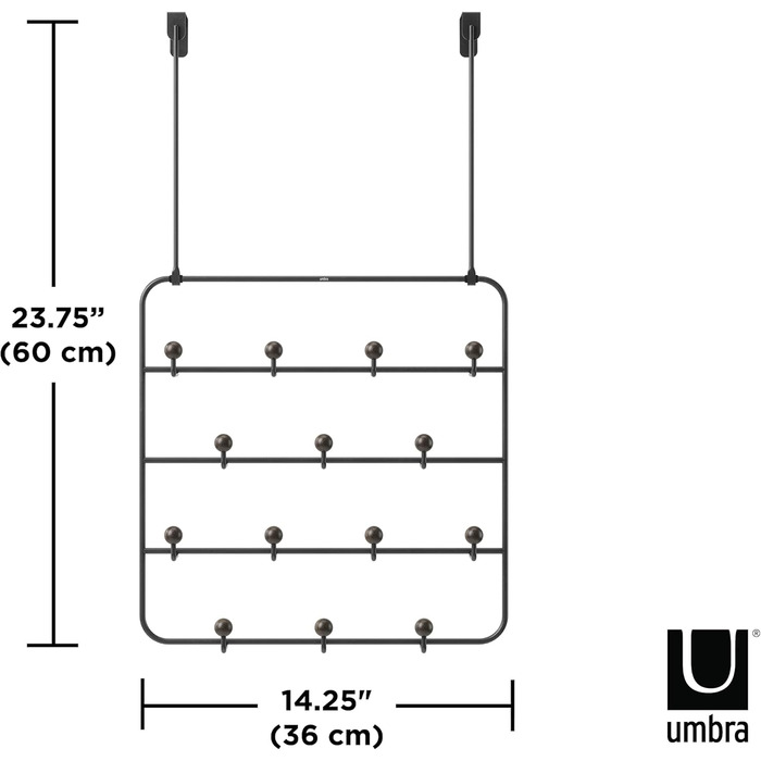 Настінна ключниця та органайзер Umbra Estique з полицею для листів, 5 гачків, чорний/горіх, наддверний