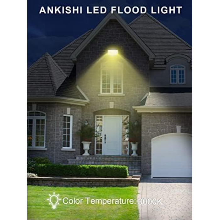 Світлодіодний прожектор Ankishi 100W, IP65, 6500K, 30000Лм, холодне світло, для вулиці, спортмайданчика, гаража, саду, набір 4 шт.