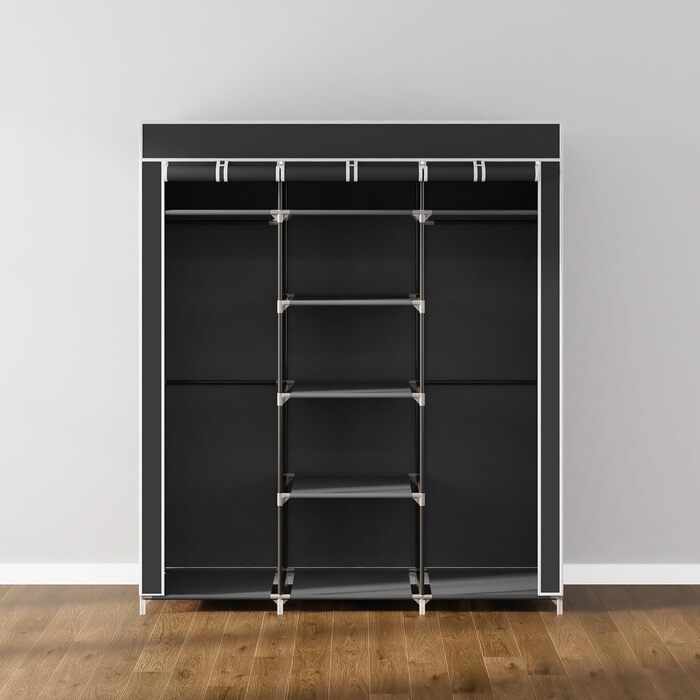 Тканинна шафа для одягу в спальню, велика, міцна, 150x45x175 см, чорна