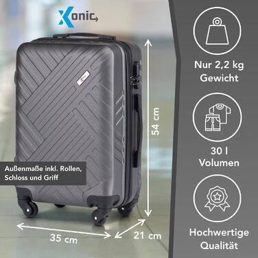 Дорожня валіза Xonic Design Boardcase, жорсткий корпус, 55x35x20 см, на 4 колесах, з кодовим замком, ручна поклажа, темно-сіра, бізнес-клас