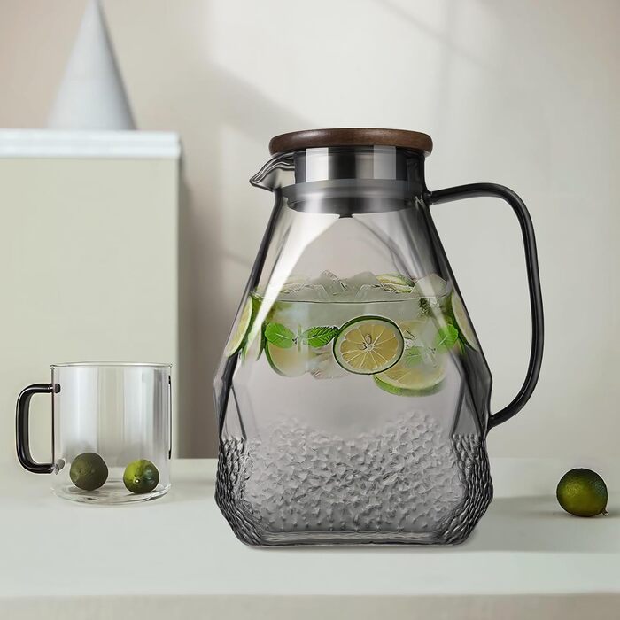 Скляний графин ecooe 1.8 л з кришкою для води, соків, молока, чаю, кави, для холодильника, термостійкий, чорний