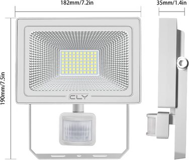 CLY LED прожектор 60Вт з датчиком руху, 5200Лм, 6500K, IP66, регульована яскравість, для вулиці, саду, гаража, двору