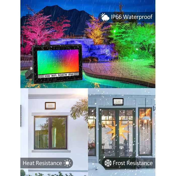 LED прожектор для вулиці 100W RGB з пультом і Bluetooth APP, IP66, водонепроникний, набір 2 шт., кольорове підсвічування для саду та двору