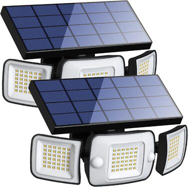 Сонячні LED лампи INTELAMP для вулиці з датчиком руху, 6000 мА·год, 108 LED, IP65, комплект 2 шт. – для тераси, гаража, двору
