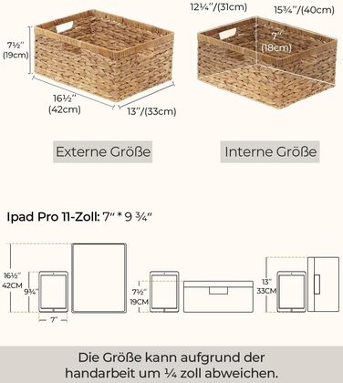Кошик для зберігання StorageWorks з водяної гіацинти 42x33x19 см, плетений прямокутний кошик з подвійними ручками, натуральний