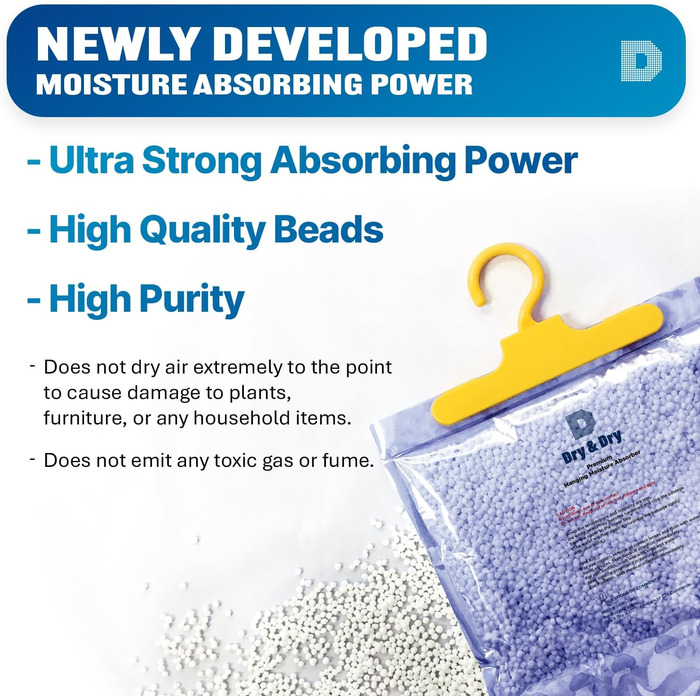 Преміум осушувач повітря Dry & Dry 8 шт. по 200 г для підвалу, шафи, ванної та пральні, підвісний вологопоглинач