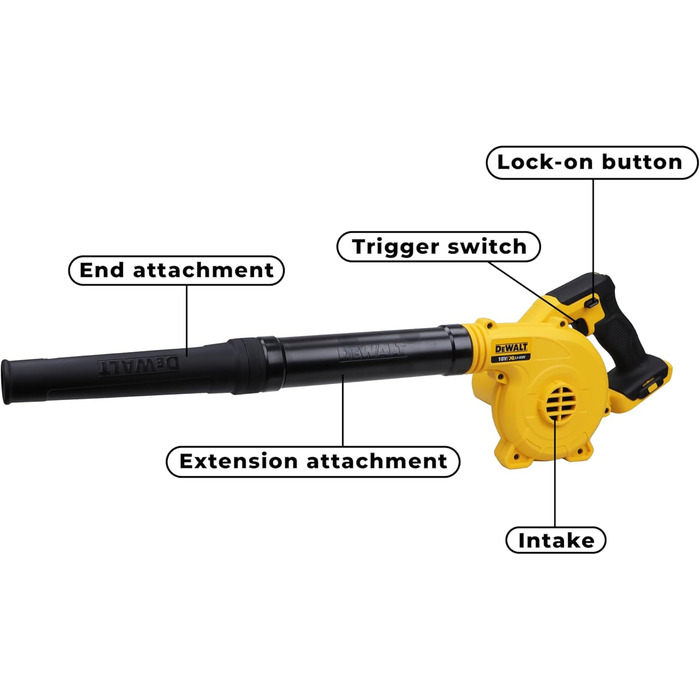 DEWALT акумуляторний повітродув 18В, 290 км/год, 3 режими, без акумулятора та зарядного, DCV100-XJ