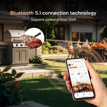 Бездротовий м'ясний термометр Inkbird з Bluetooth, водонепроникний IP67, для гриля, духовки, барбекю, коптильні та кухні, керування через додаток, радіус дії 91 м