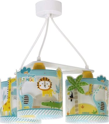 Підвісна лампа для дитячої кімнати Dalber My Little Jungle, 3 плафони, E27, різнокольорова, з малюнками тварин джунглів