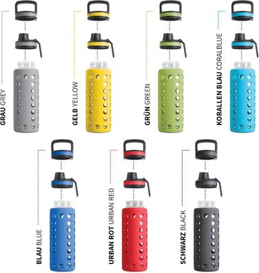Скляна пляшка для води з силіконовим чохлом, 950 мл, герметична, BPA-free, придатна для миття в посудомийній машині, 2 змінні кришки, для офісу, спорту, фітнесу, йоги, темно-синя