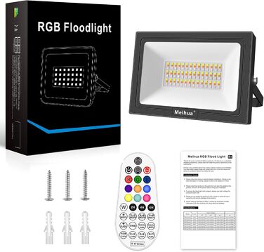 Світлодіодний RGB прожектор MEIHUA 60W з пультом, IP66, 10 кольорів, 12 режимів, таймер, для саду, ландшафту, вулиці