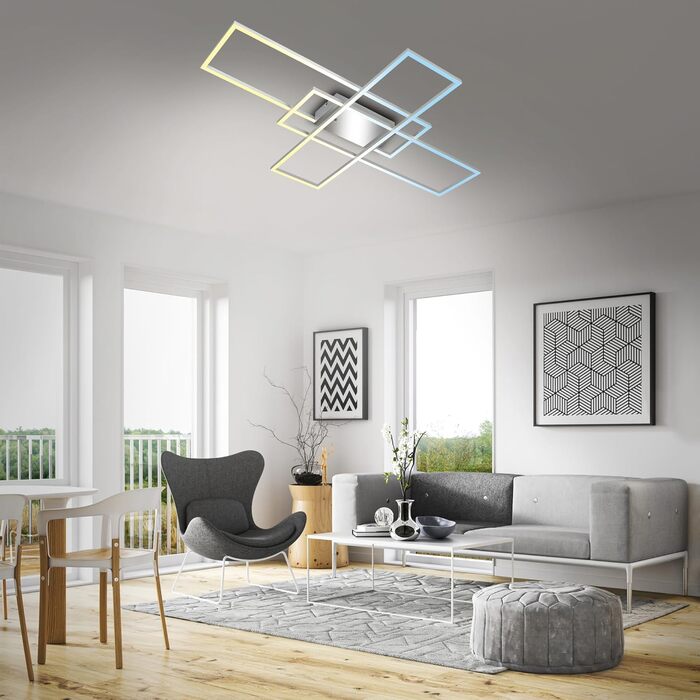 BRILONER LED стельова лампа з пультом, диммована, регульована температура світла, для вітальні, спальні, кухні, хром-алюміній, 104x71 см