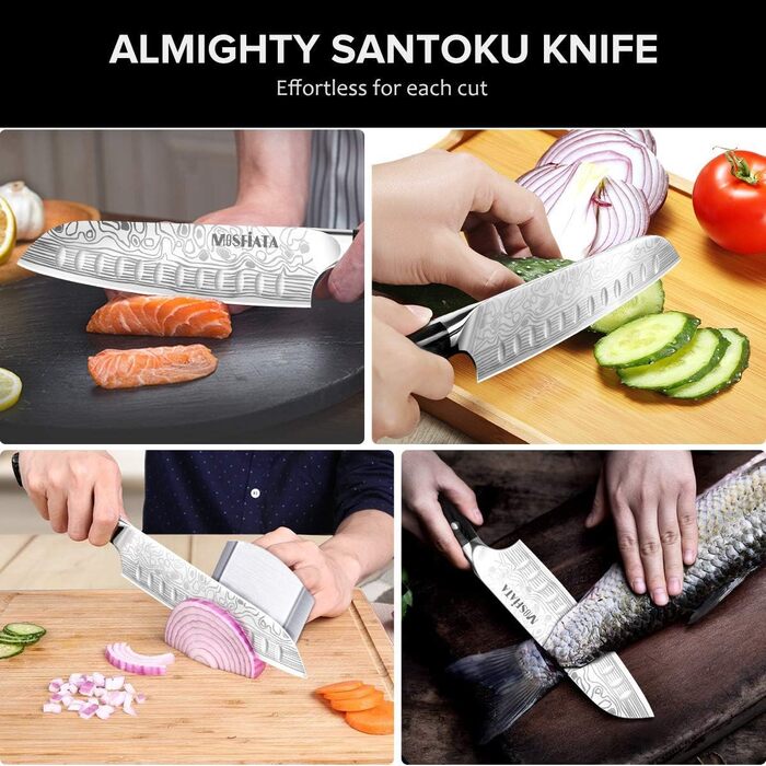 Професійний кухонний ніж MOSFiATA Santoku з нержавіючої сталі, дуже гострий, у подарунковій коробці
