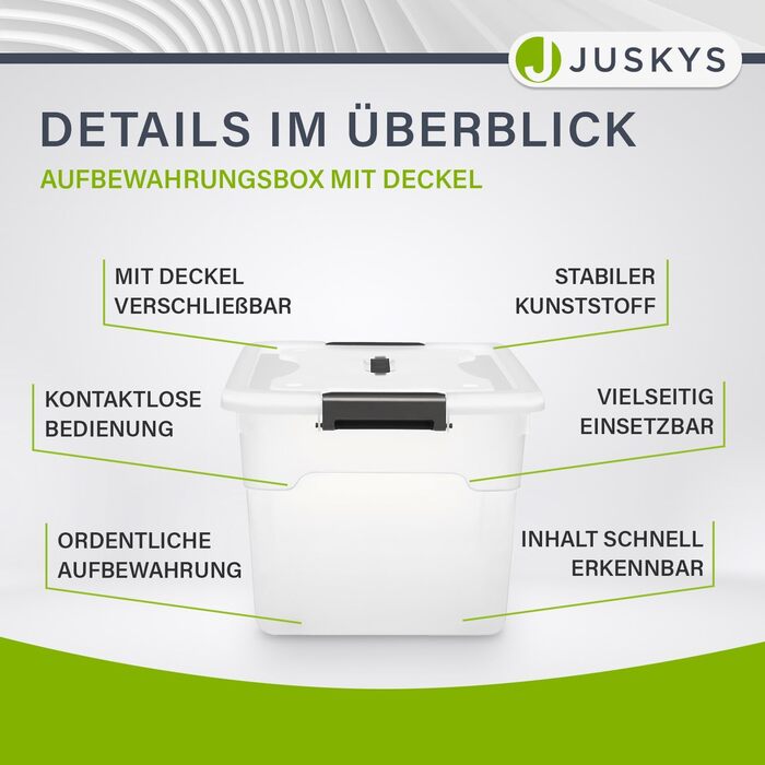Набір пластикових контейнерів Juskys з кришкою, 4 шт по 45 л, прозорі, великі, штабельовані — органайзери для зберігання