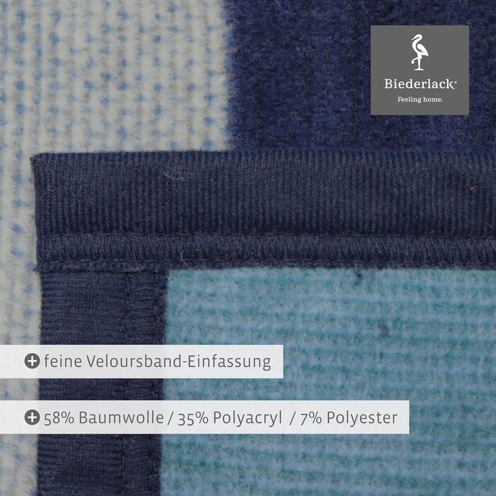 Плед Biederlack із бавовняної суміші Color Squares Dark Blue, 150x200 см, темно-синій/сірий, німецька якість, екологічний