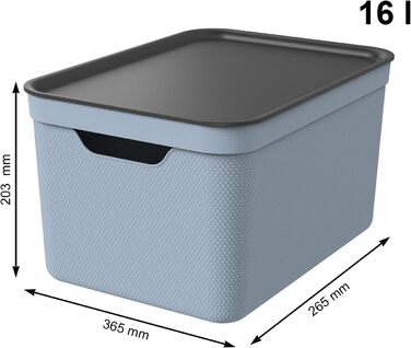 Набір із 3 контейнерів для зберігання Jive Dekobox 16 л з кришкою, темно-сірий, синій, пластик PP (перероблений), 37.5x27.8x29.8 см