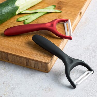 Набір керамічних овочечисток Cooking Light 2 шт, з ультра гострими та довговічними лезами, ергономічна ручка, для овочів і фруктів, чорний/червоний, підходить для посудомийної машини