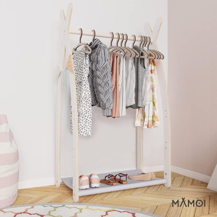 Дитяча вішалка-стійка MAMOI для одягу, екологічна, 106x95x32 см або 53x95x32 см, гардероб для дитячої кімнати, 1 модуль, біло-сіра, виготовлена в ЄС