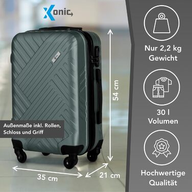 Жорсткий валіз Xonic Design Boardcase 55x35x20 см, кабінний, з 360° колесами, кодовим замком, бізнес-тревел, зелений
