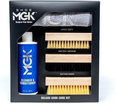 SHOE MGK Набір для догляду за взуттям Deluxe – засіб для чищення білих, шкіряних, замшевих, текстильних та інших типів взуття, 236 мл, з м'якою щіткою