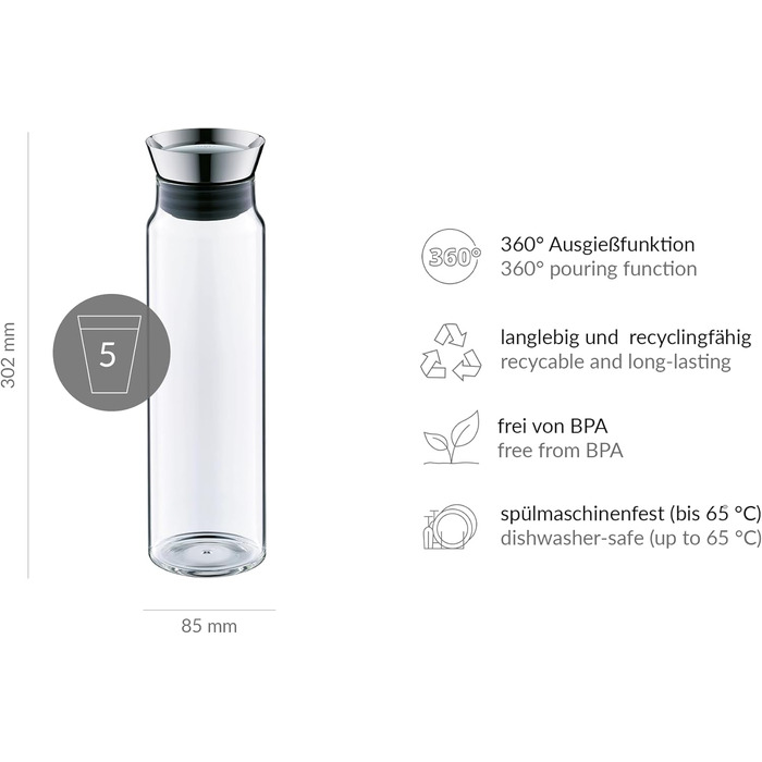 Карафа alfi flowMotion 1 л, боросилікатне скло, одностінна