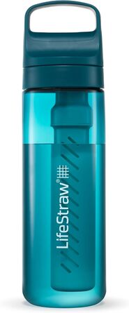 Фільтр-пляшка LifeStraw Go 651 мл, без BPA, для подорожей та щоденного використання, Laguna Teal – очищує воду від бактерій, паразитів, мікропластику, покращує смак