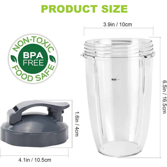 Набір з 2 чаш для блендера NutriBullet Pro 900/600 Вт, 710 мл, з 2 кришками, BPA Free, для смузі, запасні частини