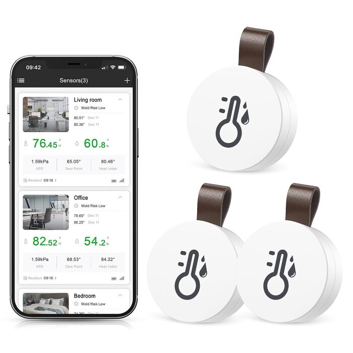 Brifit Bluetooth термометр-гігрометр, цифровий, з додатком та зберіганням даних, сенсор температури і вологості для дому, офісу, теплиці, винного льоху, 3 шт.