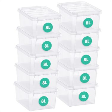 SmartStore Набір з 10 контейнерів з кришкою Classic 8 л (40x30x11 см), харчовий пластик, стійкі до штабелювання, зміцнені кути, 10 років гарантії