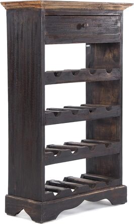 Рустикальна винна полиця Cortez 85x55 см з масиву дерева, чорний-натуральний, з шухлядою для пляшок та напоїв