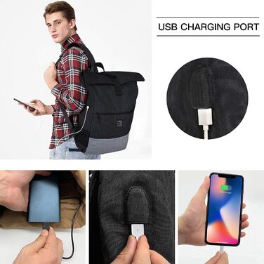 Водонепроникний рюкзак EverVanz для ноутбука з USB-зарядкою, легкий міський рюкзак для подорожей і школи, чорний