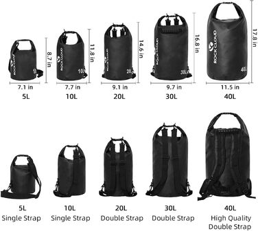 Водонепроникний мішок Dry Bag 30 л для каякінгу, рафтингу, човна, пляжу, серфінгу, купання, каное, кемпінгу, риболовлі, лиж, чорний