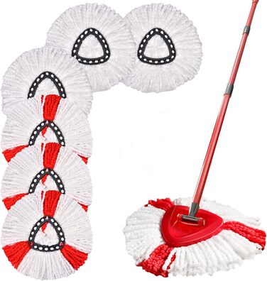 Queta Набір із 6 змінних мікрофібрових насадок для швабри, 360° Spin Mop для прибирання дому, ефективне видалення сильних забруднень