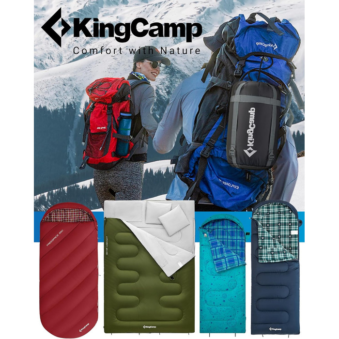 KingCamp Oasis спальник 3 сезони, теплий, легкий, зручний, з капюшоном, для кемпінгу та туризму, для приміщення і вулиці