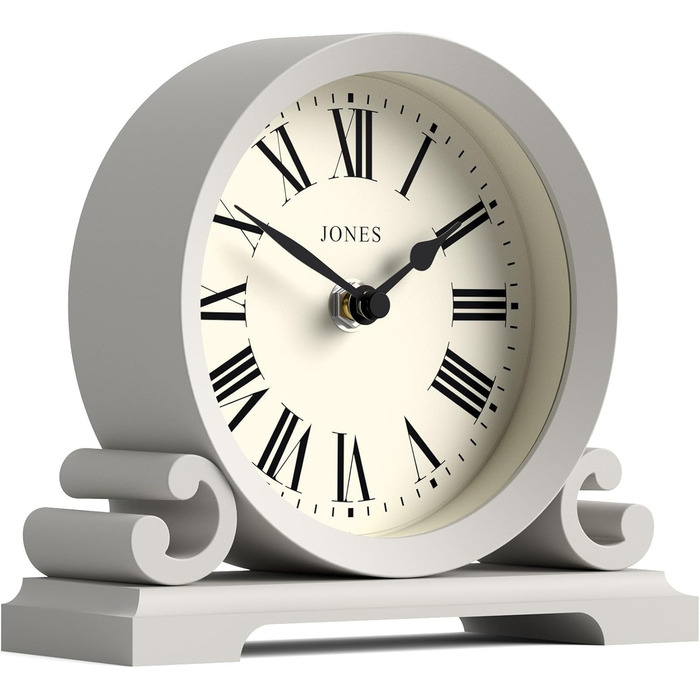 Годинник настільний JONES CLOCKS Saloon, класичний стиль, римські цифри, подвійний скрол, сірий, для столу, полиці чи тумби