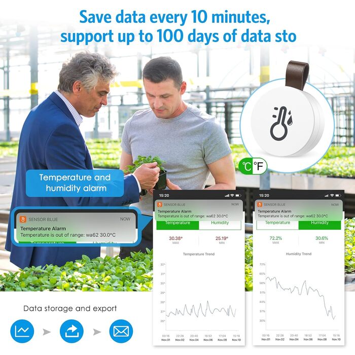 Brifit Bluetooth термометр-гігрометр, цифровий, з додатком та зберіганням даних, сенсор температури і вологості для дому, офісу, теплиці, винного льоху, 3 шт.