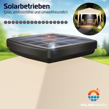 Складаний павільйон KESSER 3x3 м з LED підсвіткою, водонепроникний, зимостійкий, регульований по висоті, для саду та вечірок, UV-захист 50+, з пультом і сумкою, бежевий