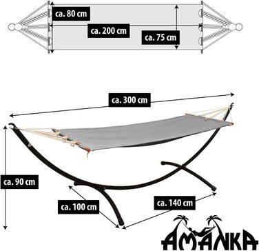 Підвісний гамак AMANKA з каркасом для однієї особи, 190x80 см, до 120 кг, для саду та балкона, сірої кольору, у стилі бохо
