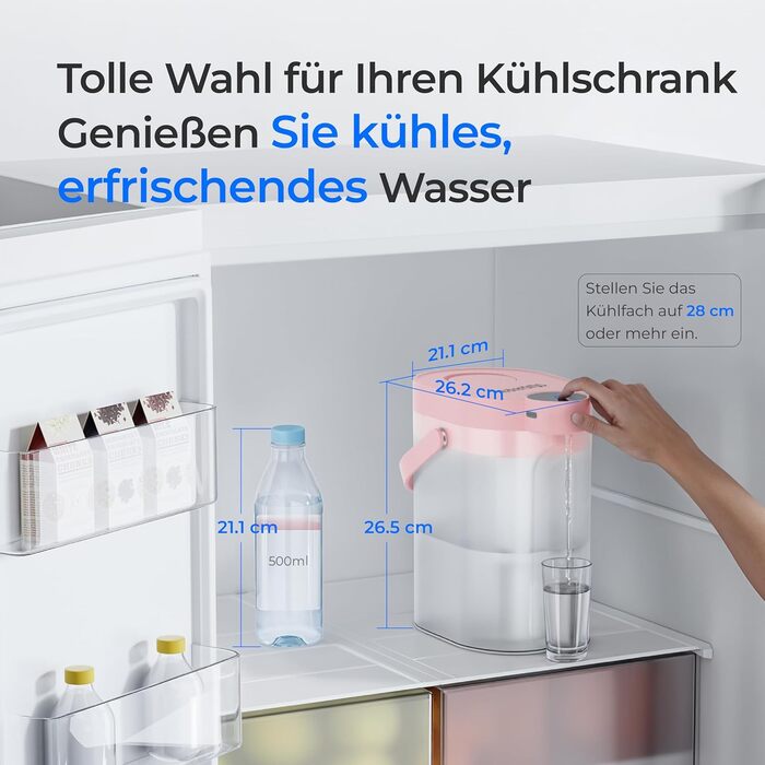 Електричний фільтр-глечик для води Waterdrop FreshTaste, 4 л, зменшує накип, хлор, свинець, мідь, очищає воду, рожевий, для холодильника