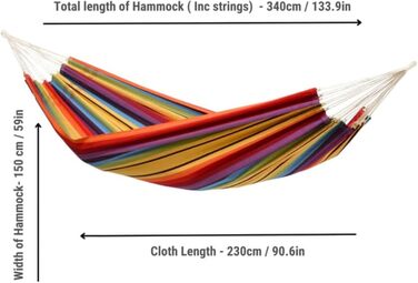 Гамак AMAZONAS XL Barbados Rainbow, ручна робота, Бразилія, до 200 кг, 230x150 см, для 1-2 осіб, різнокольоровий, довжина 340 см